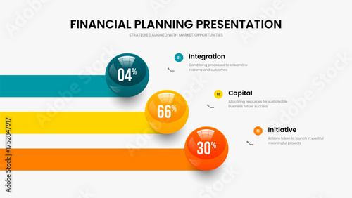 Clean Launch Slideshow Template Vector Illustration. Business Report Three Option Chart Frame Layout. Company Introduction 3 Step Graph Presentation Design.