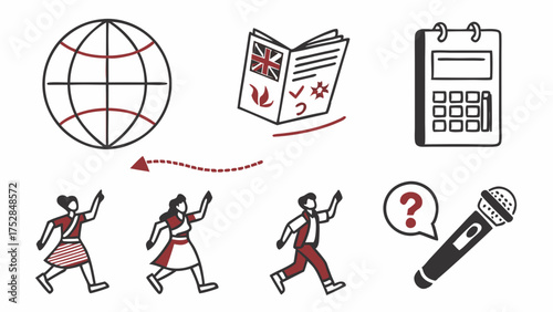 People Running Through Global Application Process. Visa, Immigration, Study Abroad Journey with Documents, Calendar, Interview.