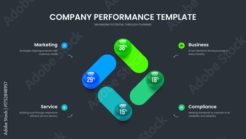 Medical Briefing Four Option Diagram Presentation Template. Simple Launch Frame Layout Vector Illustration. Advertising Visualization 4 Step Graph Slideshow Design.
