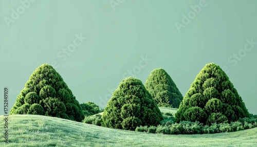 Wallpaper Mural Cone shaped green bushes creating structure on a plain mint green background Torontodigital.ca