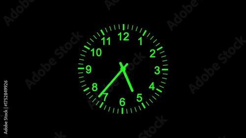 Twelve hours clock run, moving time arrows, 12 hours clock dial loop, twenty-four hours time lapse animation, Minimal analog clock animation on transparent background ticking hands