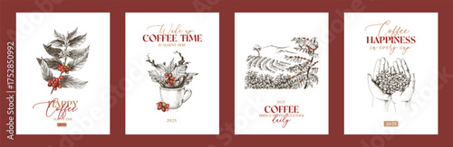 Set of coffee cards for cafe
