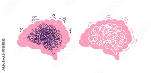 Stress Depression symbol. Brain sign. Tangled line
