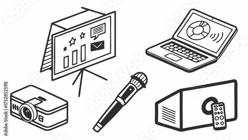 Presentation Equipment for Business Meetings, Conferences, and Training. Projector, Laptop, Microphone, and Speaker for Engaging Communication.