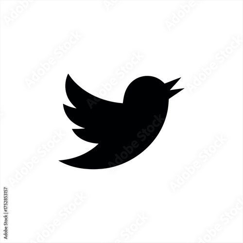 Classic black twitter bird logo icon silhouette flying high social media communication