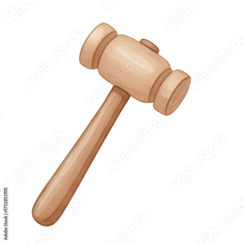 Wooden Gavel With Handle Isolated On White Background For Justice Concept