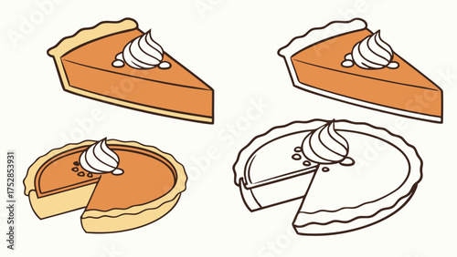 Appetizing Pumpkin Pie Slices and Whole Pies with Whipped Cream Topping Perfect for Thanksgiving Fall Holiday Dessert Menus and Seasonal Promotions