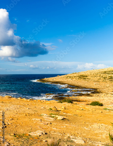 Desert, coastal area on Malta. Marfa Peninsula.