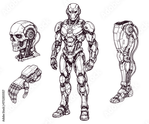 Cuadro en lienzo Detailed vector illustration of futuristic humanoid cyborg with advanced mechanical body structure