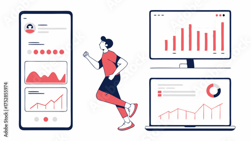 Fitness Tracking App and Performance Data Dashboard. Digital Health Monitoring for Active Lifestyle, Business Analytics, and Personal Wellness Technology.
