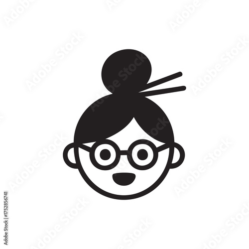 Minimalist Avatar Icon of Woman with Glasses and Hair Bun
