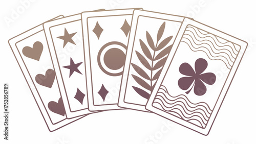 Stylized Fortune Teller Cards Fanned Out for Spiritual Guidance, Future Planning, and Strategic Choices. Mysterious Divination Deck for Luck, Personal Growth, and Gaming.