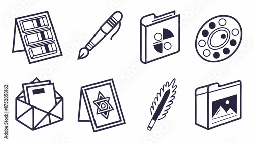 Art and Design Line Icons Set. Creative Tools for Graphic Projects, Digital Communication, Web Development, and Presentation UI Elements.