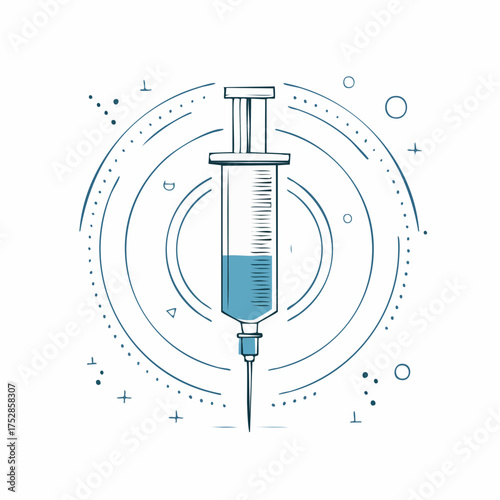 Vector Illustration of Medical Syringe with Blue Liquid.