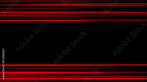 Red horizontal light lines motion background, glowing speed streaks abstract animation, futuristic energy flow with alpha channel