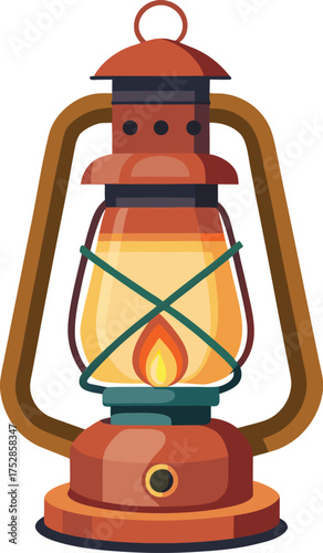 Vintage kerosene lantern with a warm glowing flame and rustic metal design