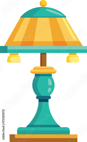 Vintage style teal and gold desk lamp with decorative base and pleated shade