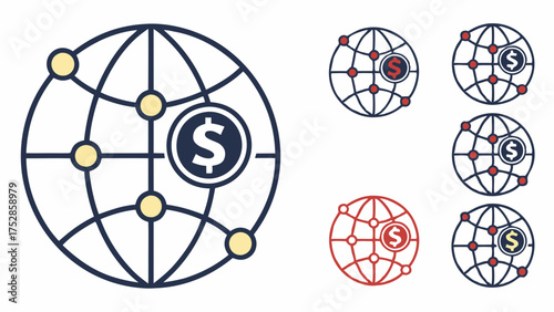 Global Financial Network Icon for International Business Digital Payments and Worldwide Economic Transactions