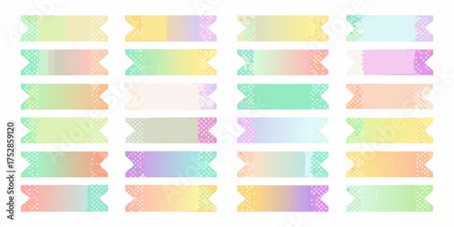 Collection of twenty four pastel watercolor ribbon banners with white polka dot accents