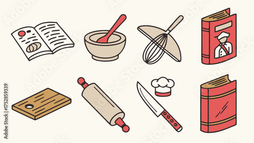 Hand Drawn Isometric Cooking and Baking Kitchen Tools Icons Set for Recipe Website Design Culinary Blog Graphics Home Chef Essentials