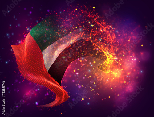 United Arab Emirates, vector 3d flag with a splash of paint dots, explosion of colored dots
