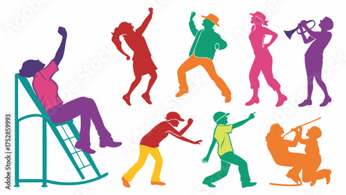 Vibrant Diverse People Silhouettes Dancing Playing Music Relaxing Joyful Celebration Party Lifestyle Entertainment Community Vector Illustration