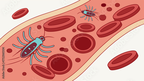 Futuristic Nanobots Navigating Bloodstream for Targeted Medical Treatment. Advanced Healthcare Technology and Drug Delivery Innovation. Microscopic Robots.