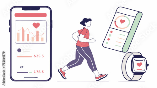 Active Person Running with Fitness Tracker App on Smartphone and Smartwatch. Digital Health and Wellness Monitoring Technology.