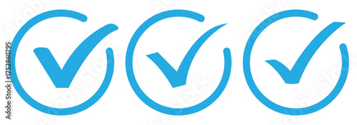blue Checkmark icon set. check list circle frame. accept sign. check marks for accept, confirmation symbol.