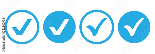 blue Checkmark icon set. check list circle frame. accept sign. check marks for accept, confirmation symbol.