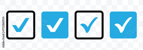 blue Checkmark icon set. check list circle frame. accept sign. check marks for accept, confirmation symbol.