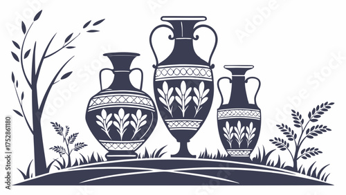 Classic Greek Vases Silhouette. Ancient Pottery Illustration for History, Culture, Travel, and Elegant Design Elements
