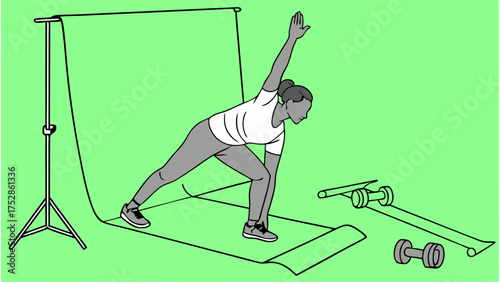 Female Athlete Posing Yoga for Online Fitness Class or Social Media Content in Home Studio