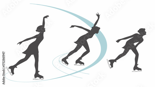 Dynamic Figure Skaters Silhouette Vector. Graceful Ice Skating Performance for Winter Sports and Athletic Elegance