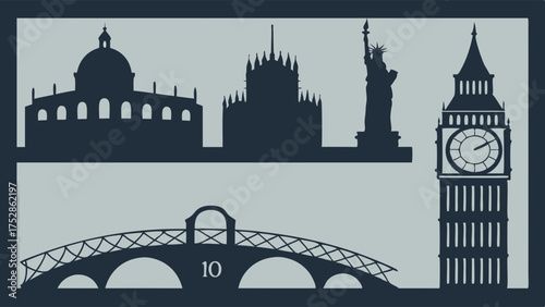 Iconic Global City Landmarks Silhouette Vector for Travel Tourism and International Business Marketing