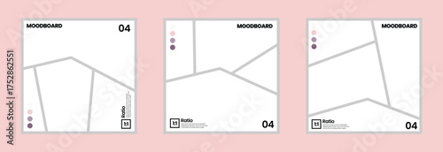 Set of comic style 4 panel moodboard design with color palette and 1:1 ratio