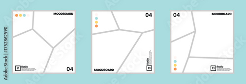 Square 4 panel comic moodboard layout with color palette for poster design