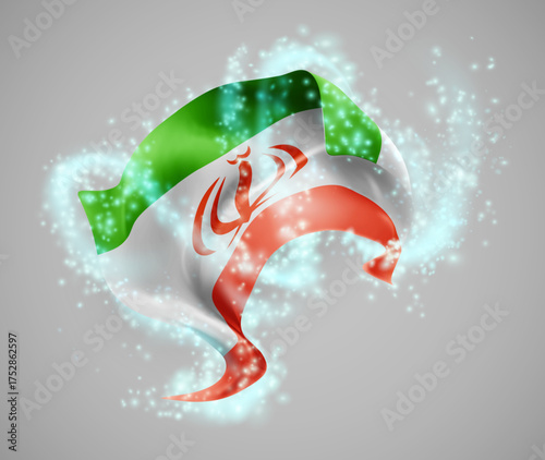 Iran, vector 3d flag in whirlwind of magical radiance