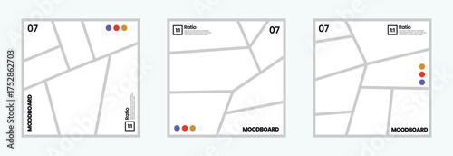 Square 7 panel comic moodboard layout with color palette for poster mockup