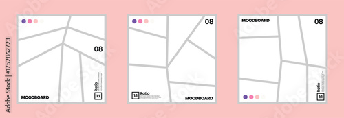 Set of comic style 7 panel moodboard design with color palette and 1:1 ratio