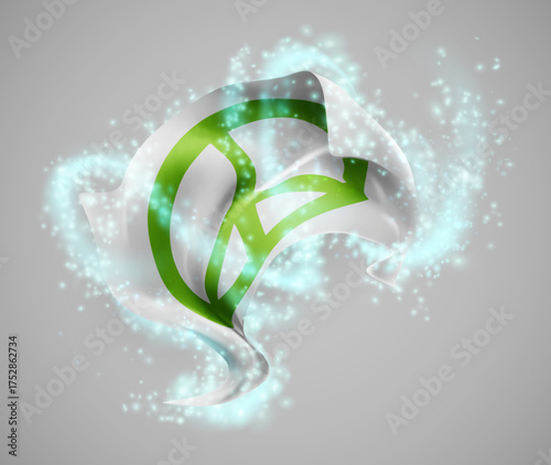 Peace, vector 3d flag in whirlwind of magical radiance