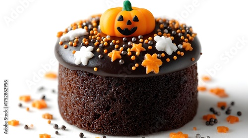 Wallpaper Mural Mini chocolate cake topped with Halloween sprinkles and a small fondant jack-o’-lantern, isolated on white background Torontodigital.ca