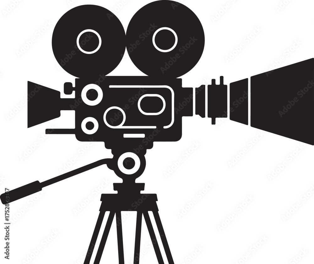 Obraz premium Camera Old Film Video Record Device Equipment Retro Director Lens Cinematography Reel Frame Television Photograph Studio Vector Art