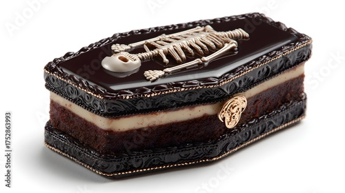 Wallpaper Mural Mini coffin-shaped cake with dark icing and edible skeleton decoration, isolated on white background Torontodigital.ca