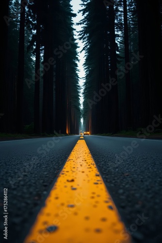 Yellow stripes on the road. Deserted streets as the twilight begins to darken. A road where no one knows where it goes