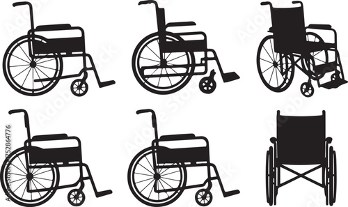 Collection of Wheelchair Silhouettes on Transparent Backdrop for Mobility Disability Handicap Elderly Care Exactly 130 Characters