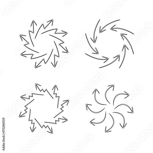 Abstract circle hand drawn line arrow set art decoration isolated flat style design.