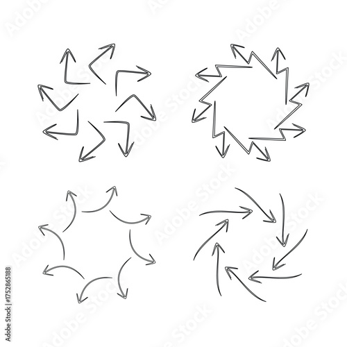 Abstract circle rotation hand drawn line arrow set art decoration