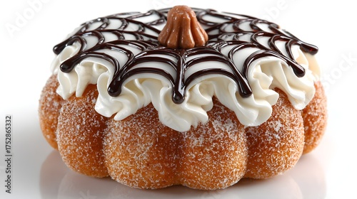 Wallpaper Mural Mini pumpkin-shaped cake with cream topping and chocolate spider web design, isolated on white background Torontodigital.ca