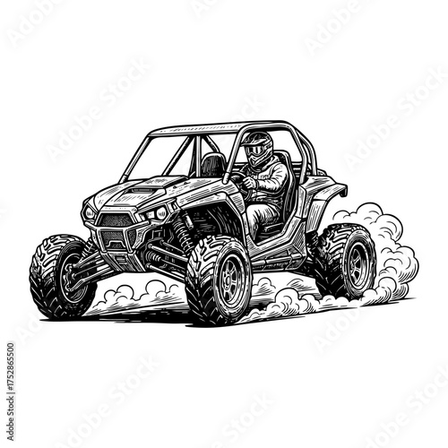 Off-Road UTV Buggy Action Engraving Vector Illustration